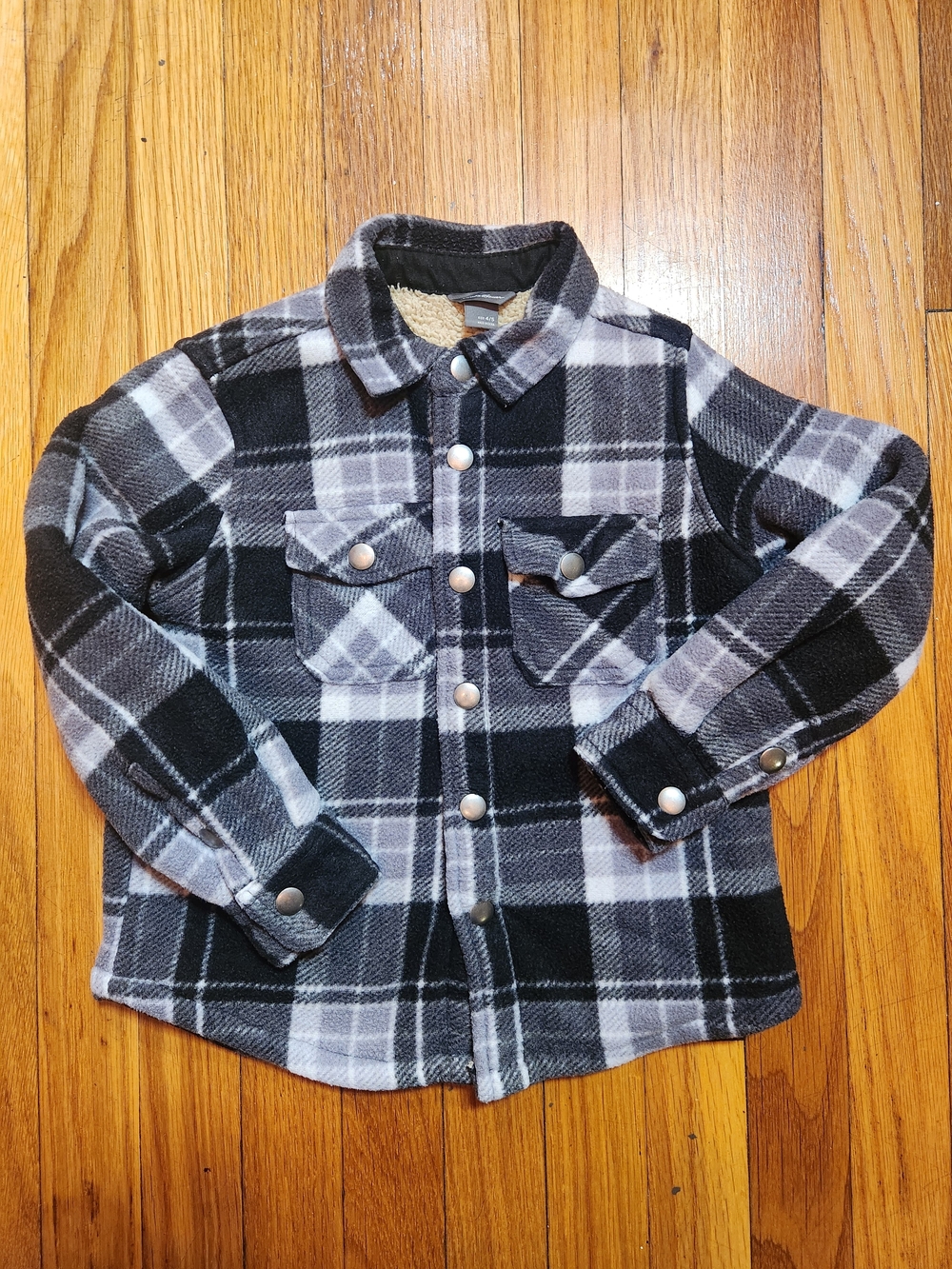 Eddie Bauer Black & Gray Plaid Sherpa-Lined Kids Jacket Size 4/5